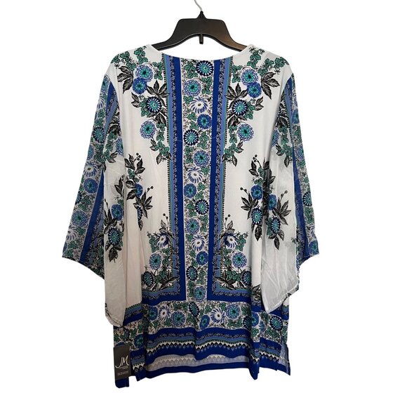 JM Collection Womens Keyhole 3/4 Sleeve Graphic Top 2X Blue/Green Herb Garden - Picture 2 of 6